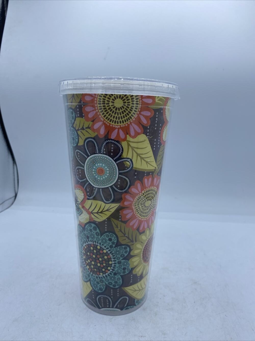 Vera Bradley Tumbler No Straw Travel Cup Paisley Floral Print Multicolor